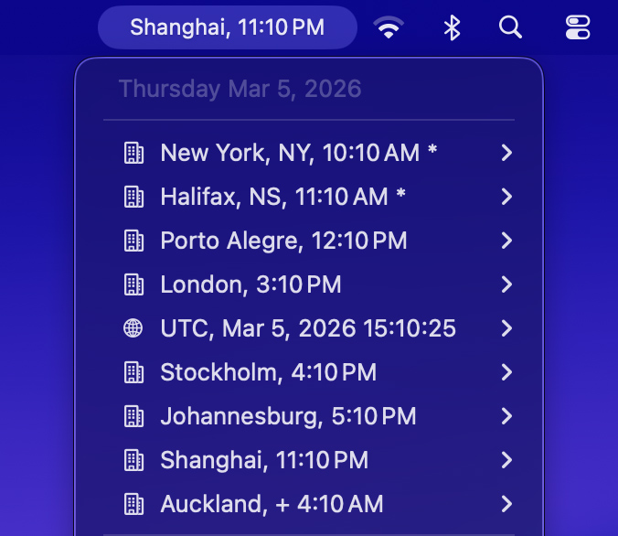 Clocks in the Menu Bar