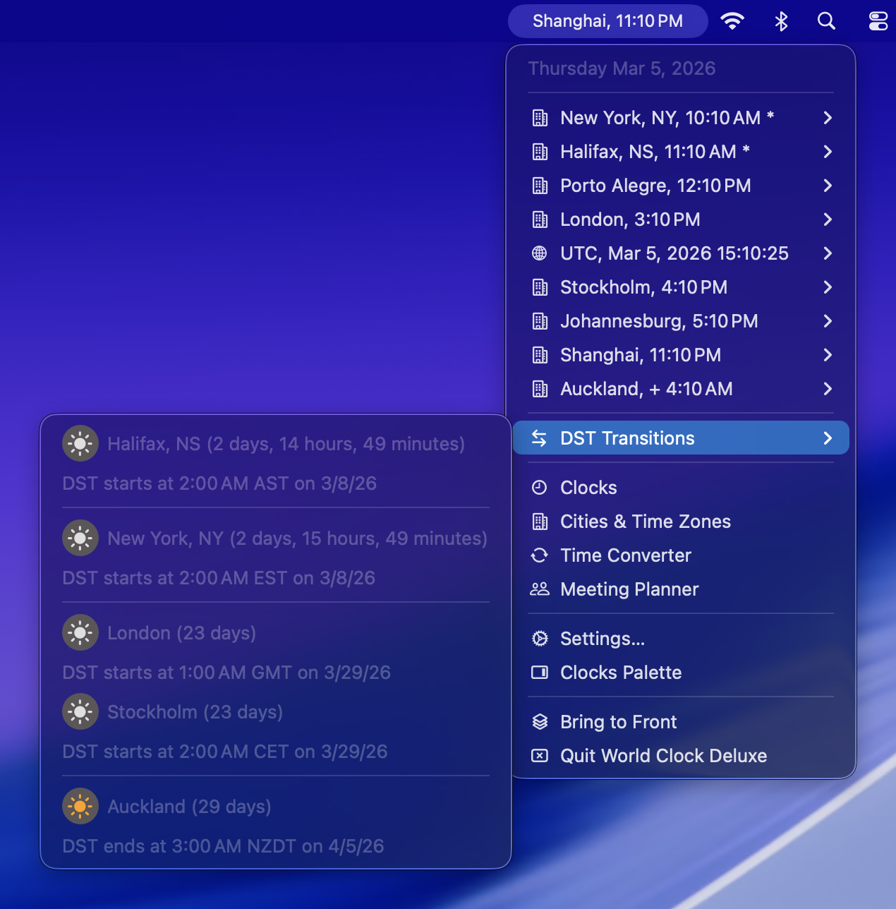 Daylight-Saving Time Transitions in the Menu Bar